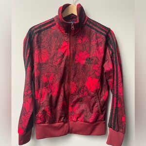ADIDAS Track Jacket. Red black floral sz L